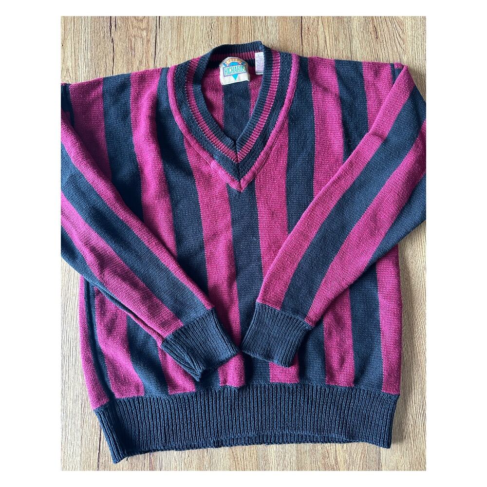 Brad Richards Vintage Stiped V Neck Sweater Size Medium